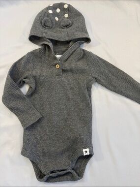 Little Earthing organic Grey Hooded Rib-Knit One-Piece Bodysuit with Ear Accents